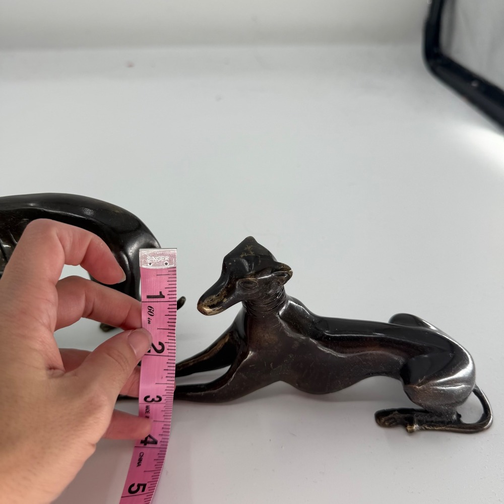 Vintage Brass Greyhound Whippet Dog Figurines Set of 2 Bronze Finish India - Picture 4 of 8